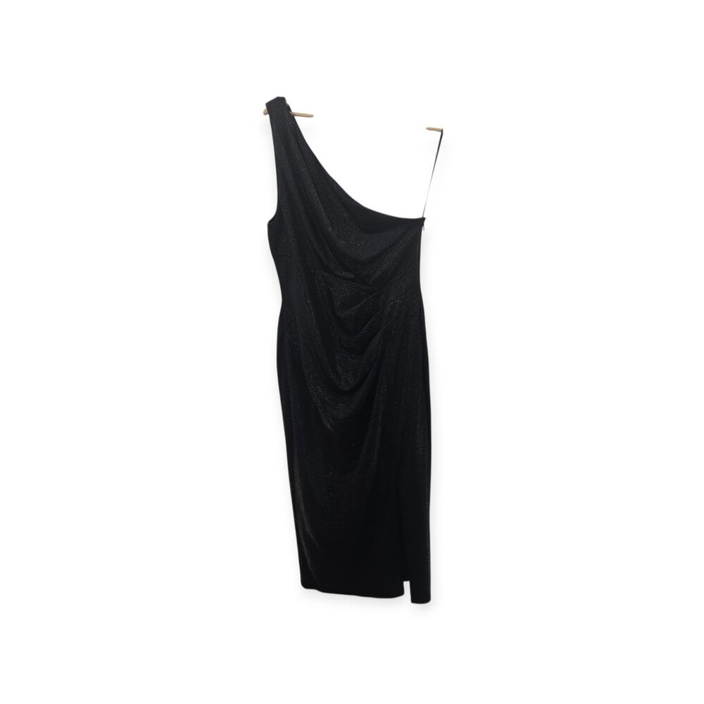 Lauren Ralph Lauren Black Shimmer Formal One Shoulder Midi Dress Size 10